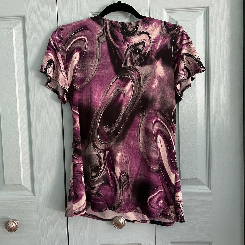 Y2K Dressbarn Womens Purple‎ Black Draped Blouse Top Med Fairygrunge Whimsigoth - Picture 8 of 10